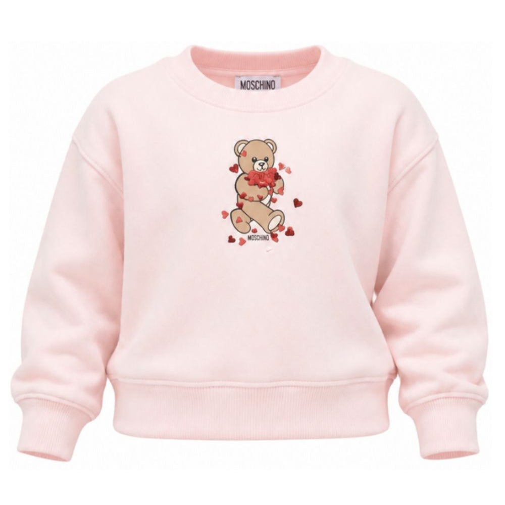 Felpa per bambina Moschino Kids rosa con dettaglio Teddy Bear HBF06GLDA63 50209 MOSCHINO KIDS