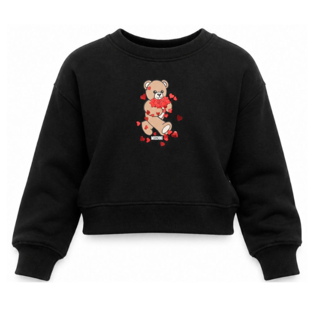 Felpa per bambina Moschino Kids nera con dettaglio Teddy Bear HBF06GLDA63 60100 MOSCHINO KIDS