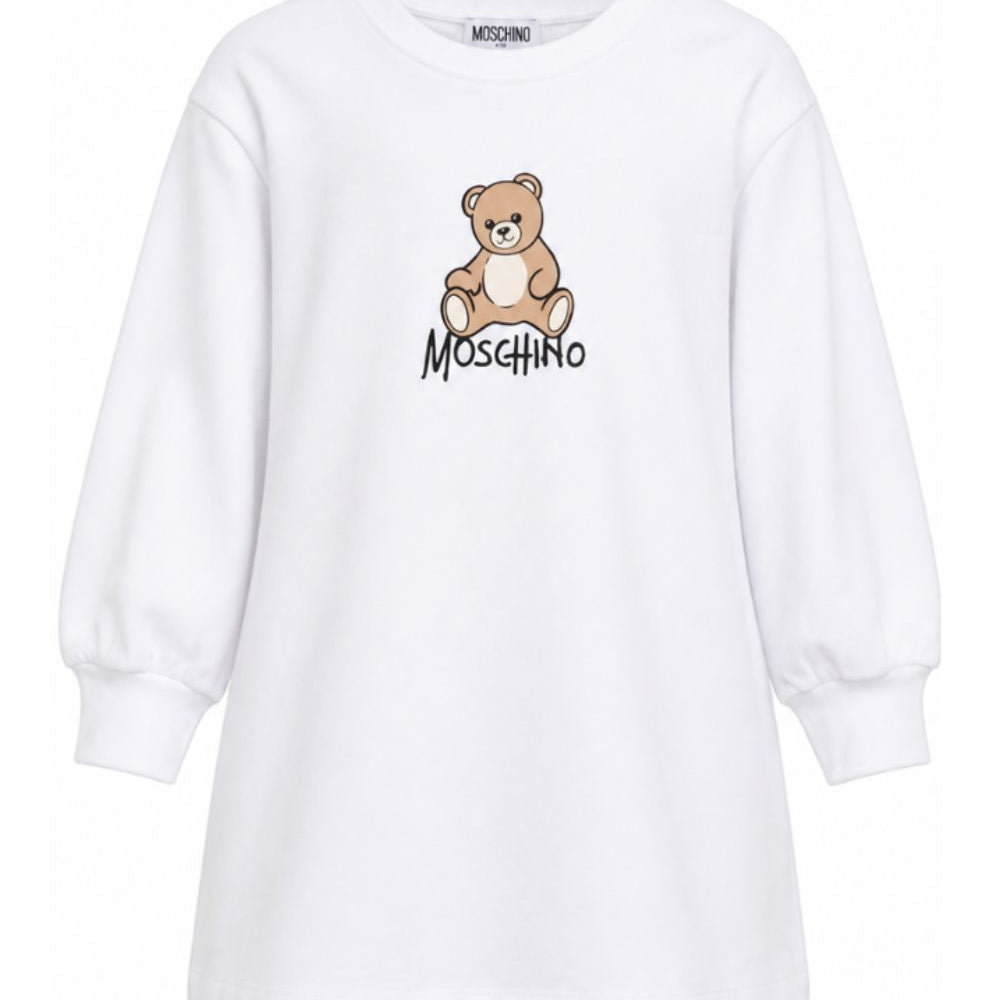 Abito per bambina Moschino Kids bianco con stampa Teddy Bear HBV0GYLCA94 10101 MOSCHINO KIDS