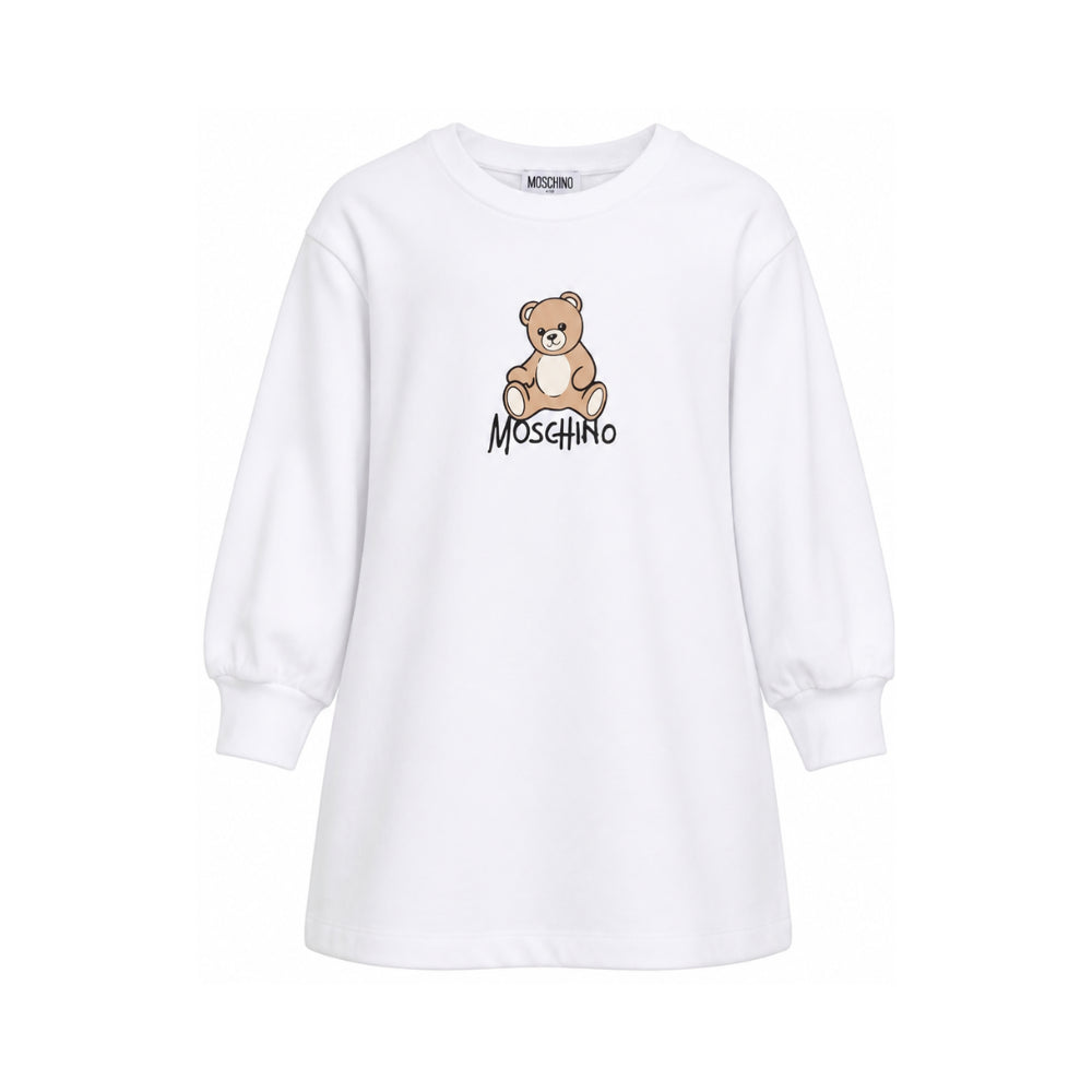 Abito per bambina Moschino Kids bianco con stampa Teddy Bear HBV0GYLCA94 10101 MOSCHINO KIDS
