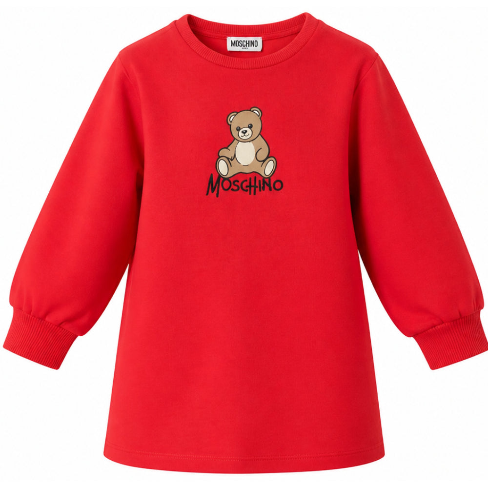 Abito per bambina Moschino Kids rosso con stampa orsetto sul davanti HBV0GYLCA94 50109 MOSCHINO KIDS