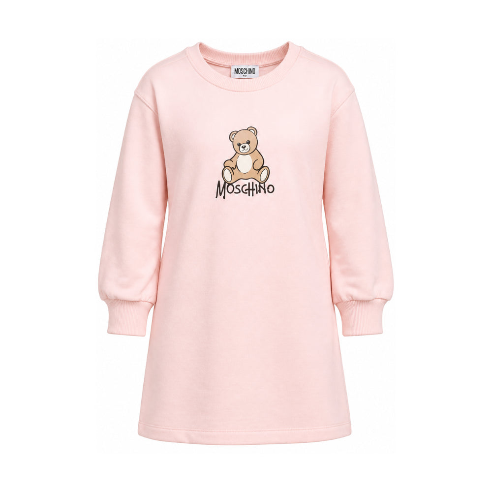 Abito per bambina Moschino Kids rosa con stampa Teddy sul davanti HBV0GYLCA94 50209 MOSCHINO KIDS