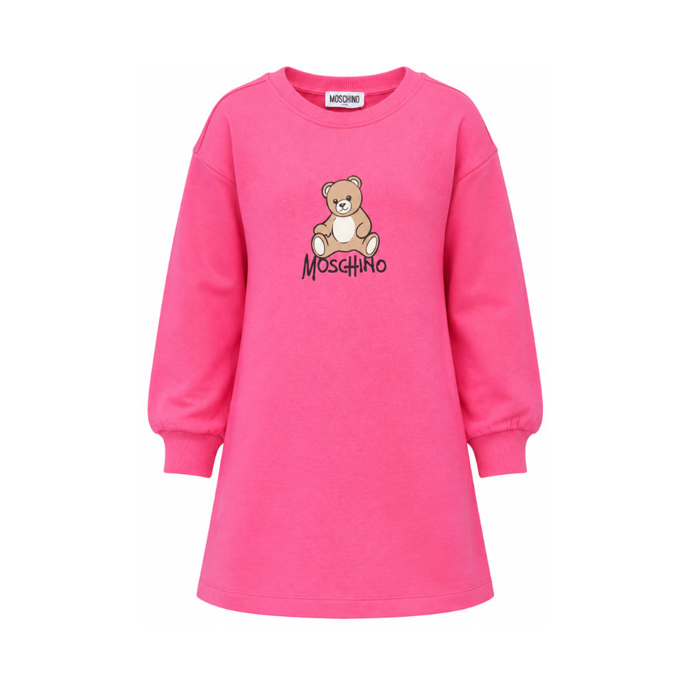 Abito per bambina Moschino Kids fucsia con stampa Teddy sul davanti HBV0GYLCA94 51450 MOSCHINO KIDS