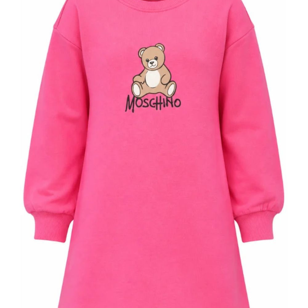 Abito per bambina Moschino Kids fucsia con stampa Teddy sul davanti HBV0GYLCA94 51450 MOSCHINO KIDS