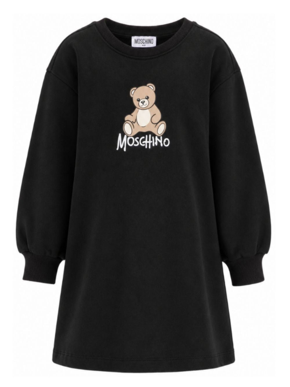 Abito per bambina Moschino Kids nero con stampa Teddy sul davanti HBV0GYLCA94 60100 MOSCHINO KIDS