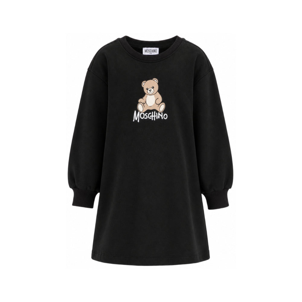 Abito per bambina Moschino Kids nero con stampa Teddy sul davanti HBV0GYLCA94 60100 MOSCHINO KIDS
