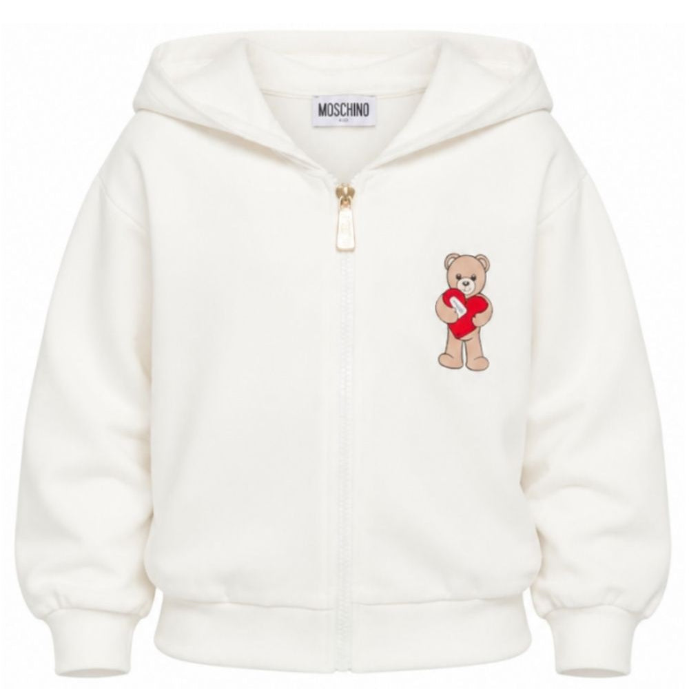 Felpa per bambina Moschino Kids bianca con dettaglio Teddy Bear HDF06TLDA63 10063 MOSCHINO KIDS
