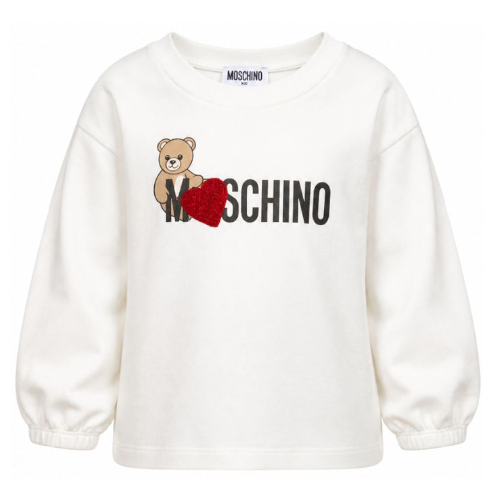 Felpa per bambina Moschino kids bianca con stampa logo sul davanti HDF06ULDA18 10063 MOSCHINO KIDS