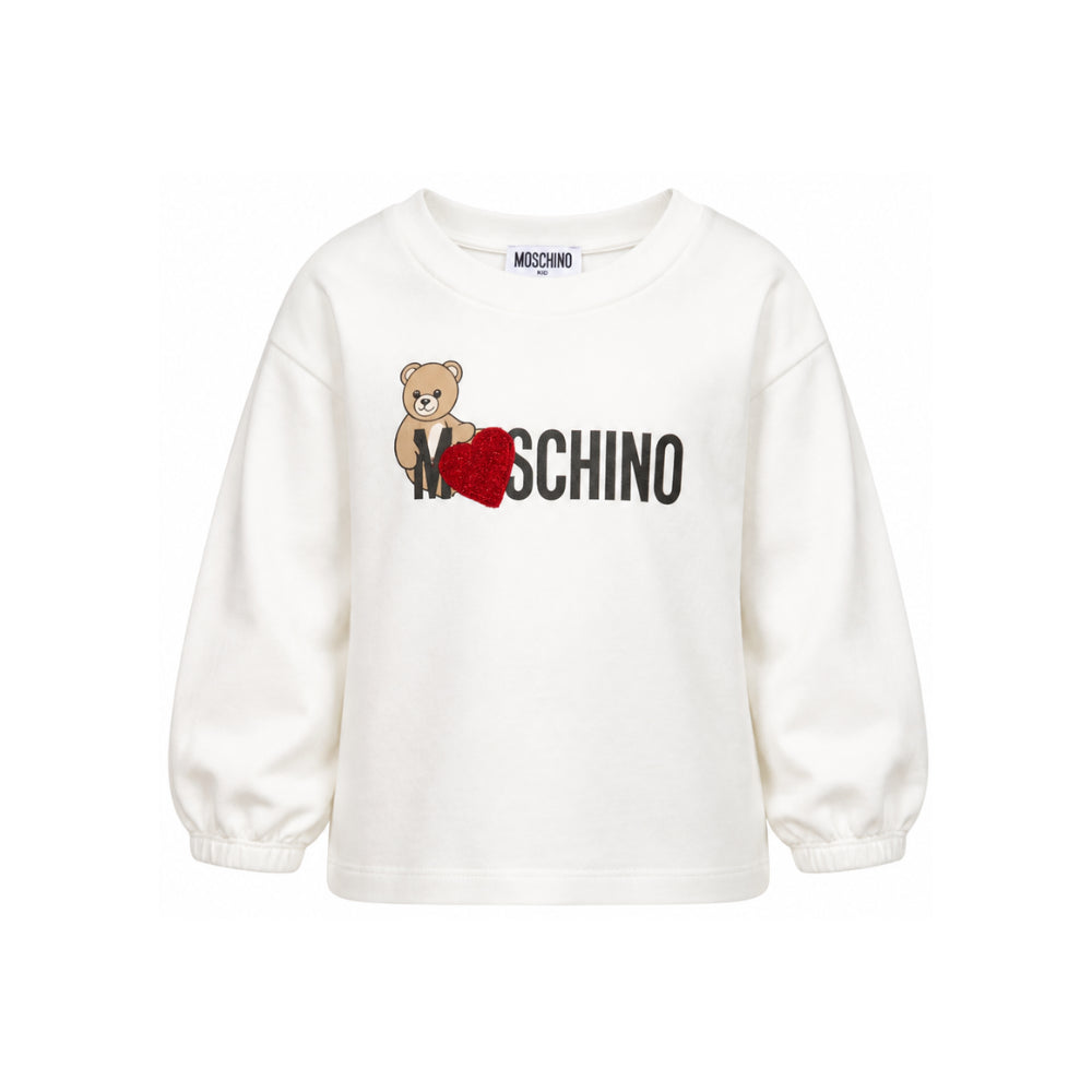 Felpa per bambina Moschino kids bianca con stampa logo sul davanti HDF06ULDA18 10063 MOSCHINO KIDS