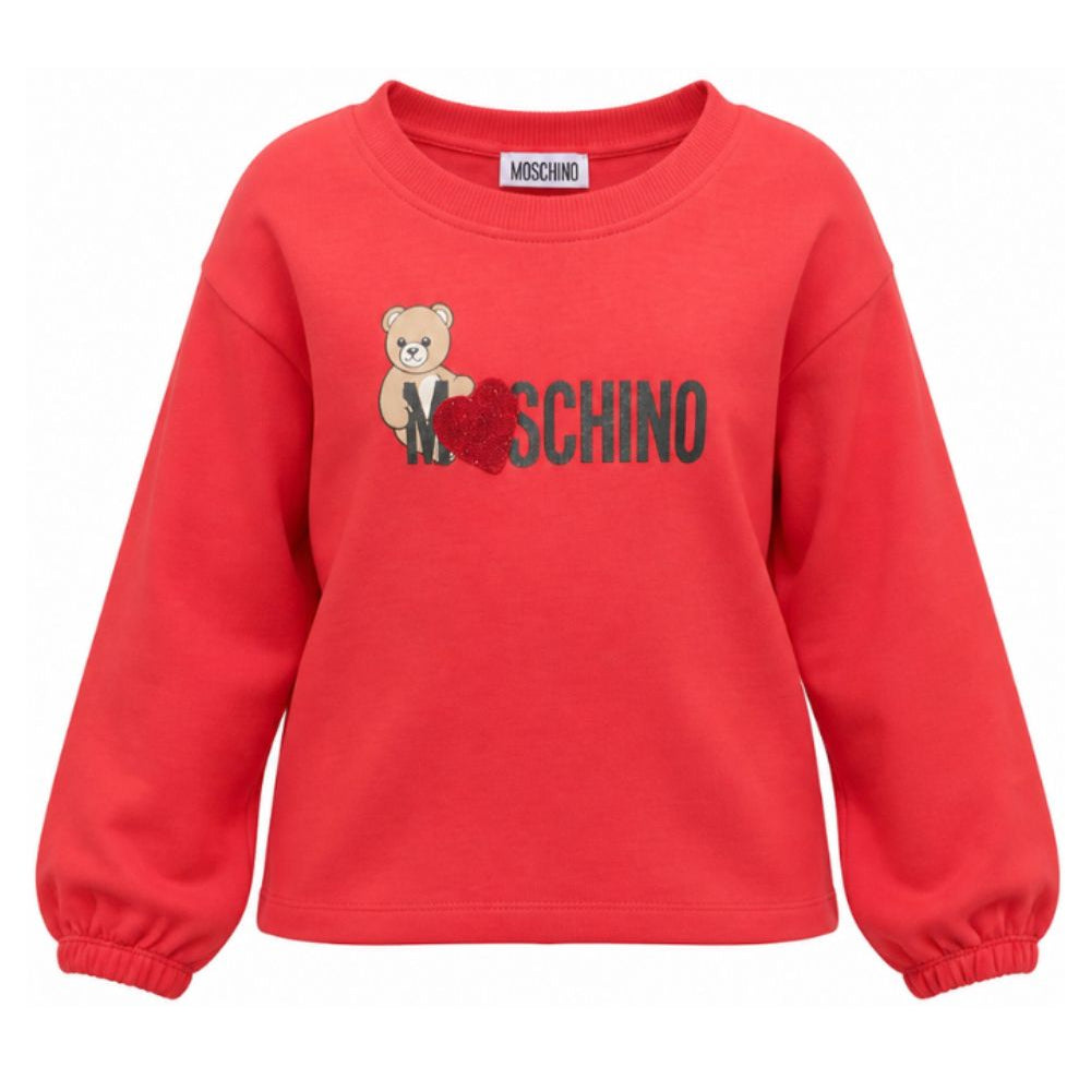 Felpa per bambina Moschino Kids rossa con stampa logo sul davanti HDF06ULDA18 50109 MOSCHINO KIDS
