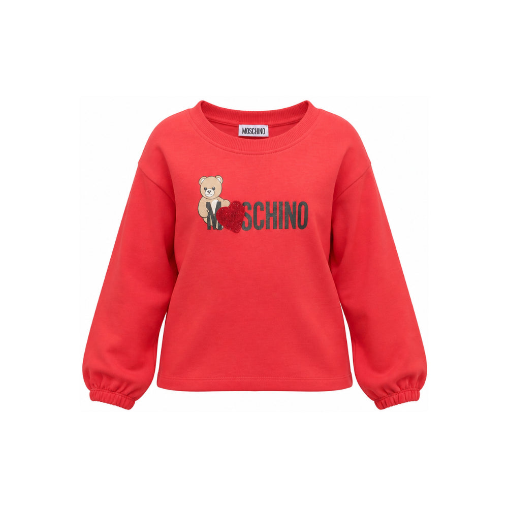 Felpa per bambina Moschino Kids rossa con stampa logo sul davanti HDF06ULDA18 50109 MOSCHINO KIDS