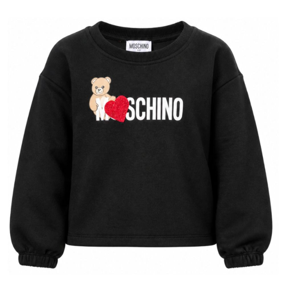 Felpa per bambina Moschino Kids nera con stampa logo sul davanti HDF06ULDA18 60100 MOSCHINO KIDS