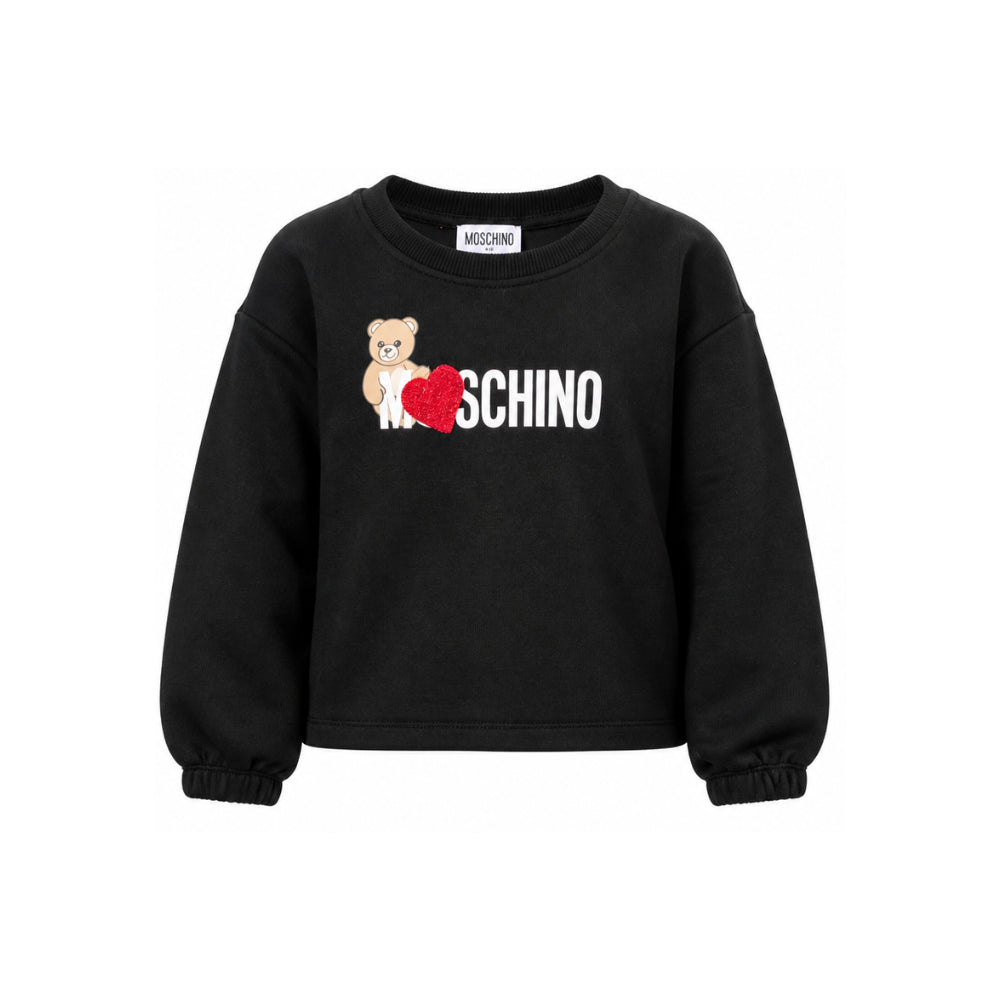 Felpa per bambina Moschino Kids nera con stampa logo sul davanti HDF06ULDA18 60100 MOSCHINO KIDS