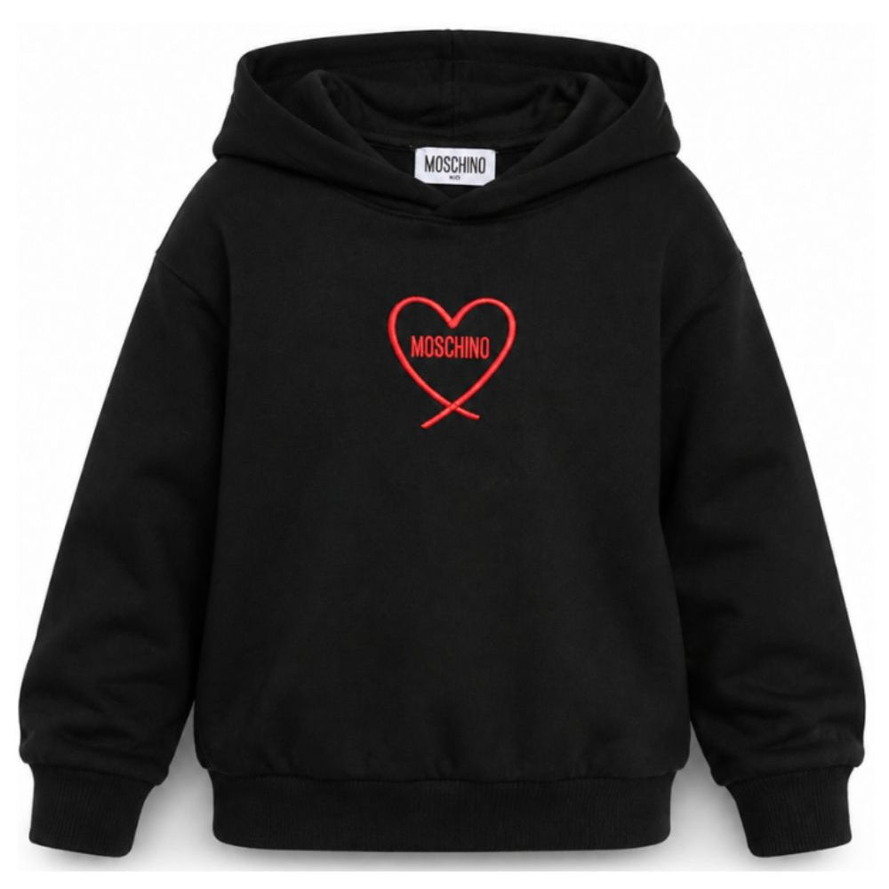 Felpa per bambina Moschino Kids nera con stampa cuore con logo HDF06ZLDA63 60100 MOSCHINO KIDS