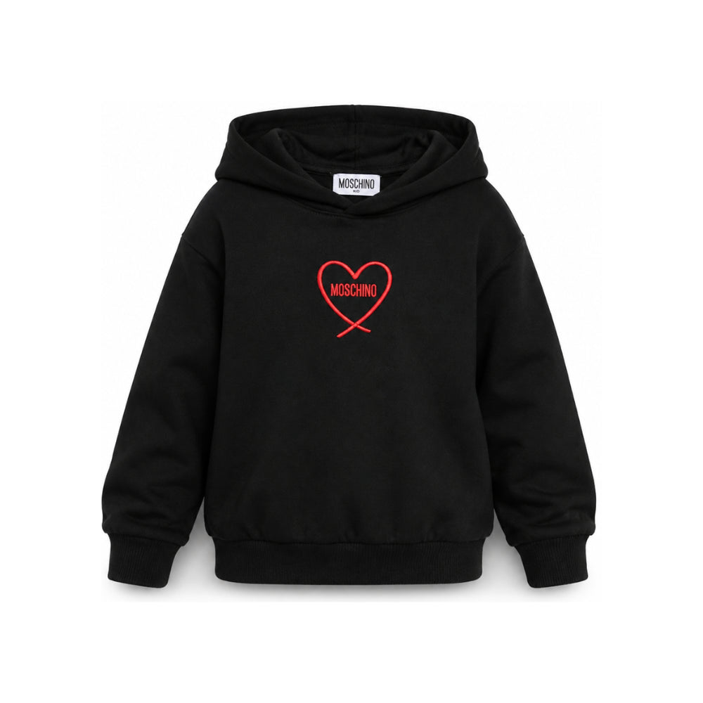 Felpa per bambina Moschino Kids nera con stampa cuore con logo HDF06ZLDA63 60100 MOSCHINO KIDS