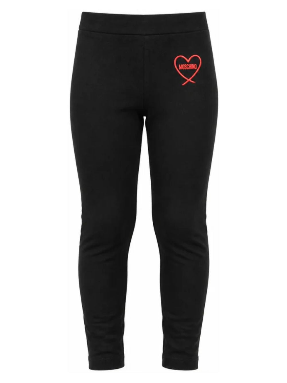 Pantaloni per bambina Moschino Kids neri con stampa cuore con logo HDP07CLBA11 60100 MOSCHINO KIDS