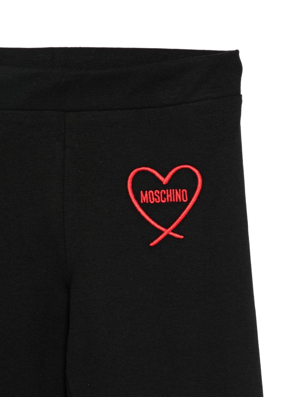 Pantaloni per bambina Moschino Kids neri con stampa cuore con logo HDP07CLBA11 60100 MOSCHINO KIDS