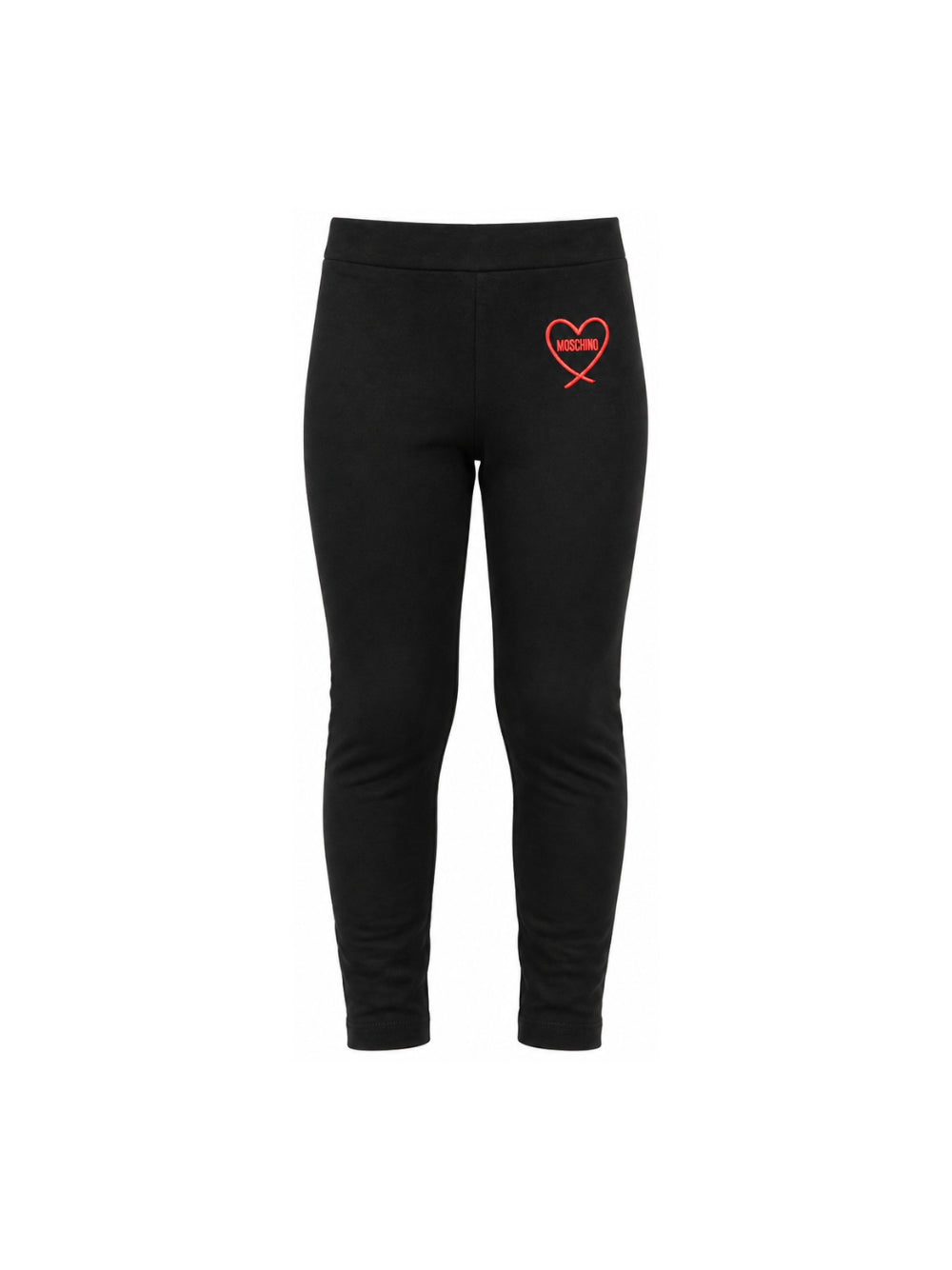Pantaloni per bambina Moschino Kids neri con stampa cuore con logo HDP07CLBA11 60100 MOSCHINO KIDS