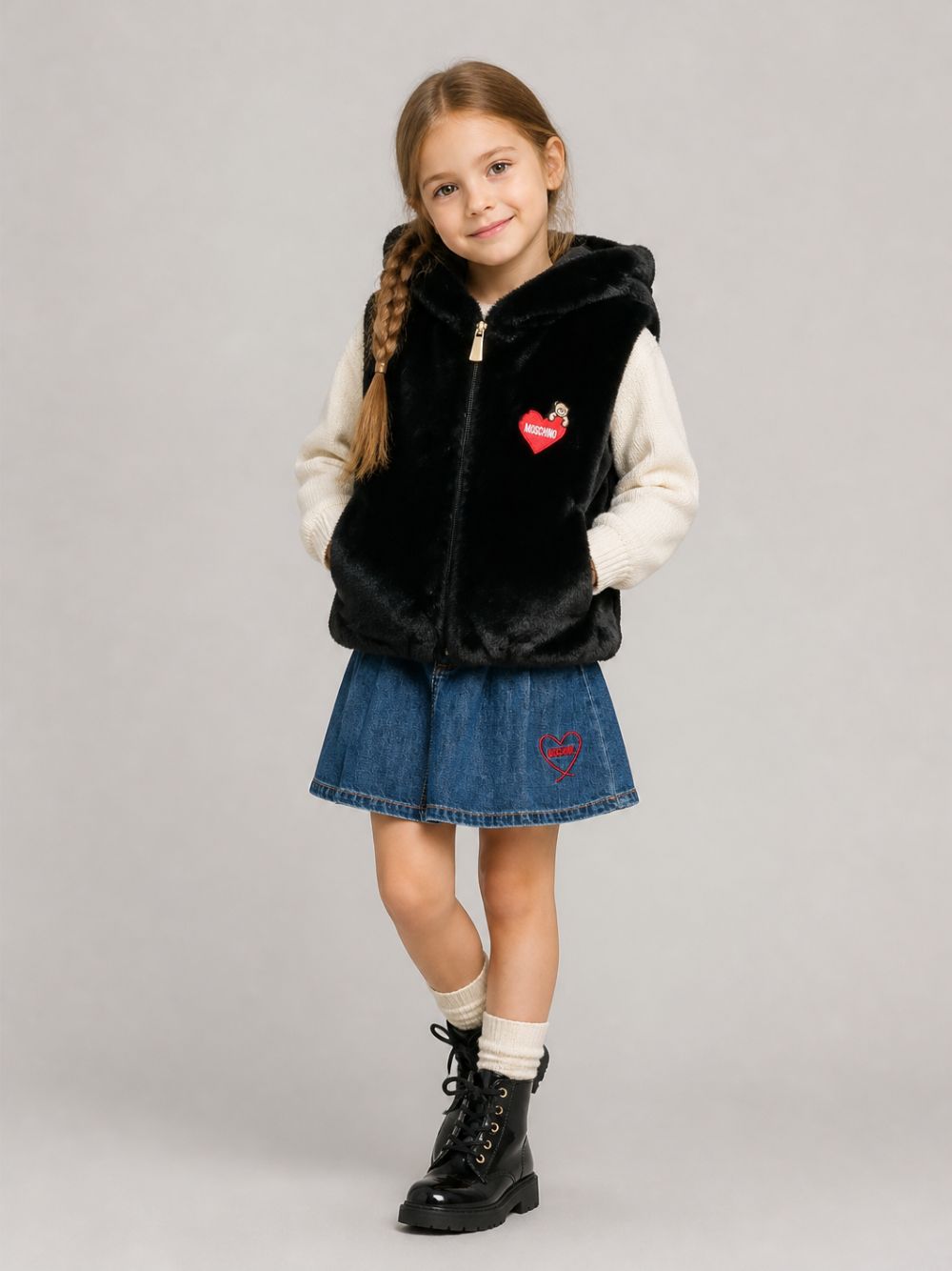 Giubbino smanicato per bambina Moschino Kids nero con motivo orsetto sul davanti HDS059LIA02 60100 MOSCHINO KIDS