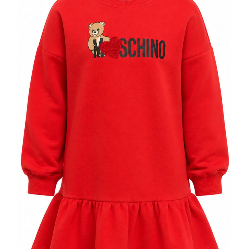 Abito per bambina Moschino Kids rosso stampa con logo HDV0I3LDA18 50109 MOSCHINO KIDS