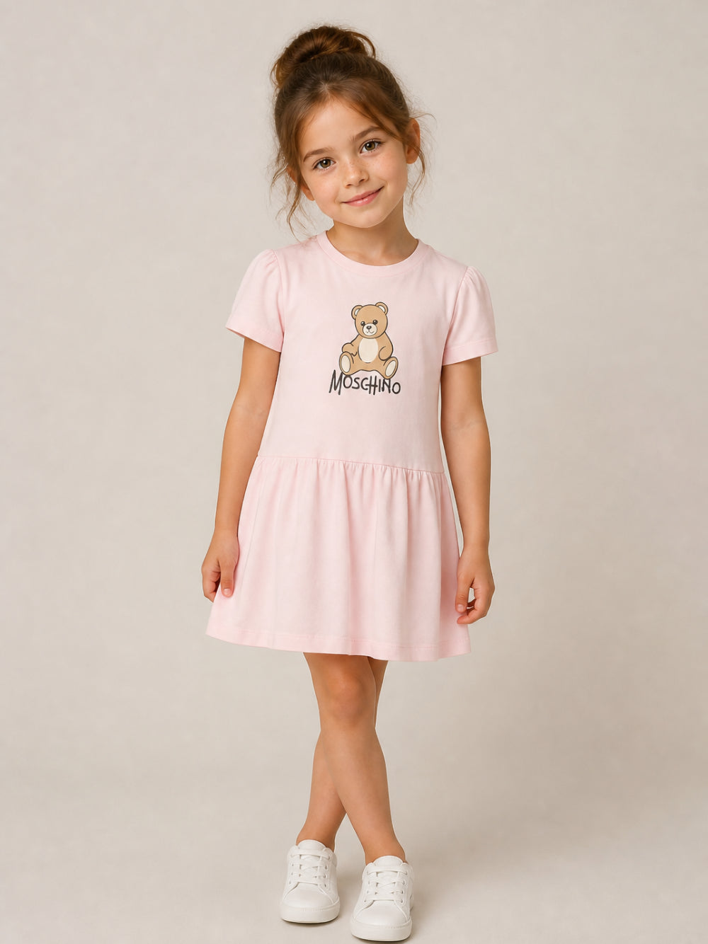 Abito per bambina Moschino Kids rosa con motivo Teddy Bear HDV0IHLAA10 50209 MOSCHINO KIDS