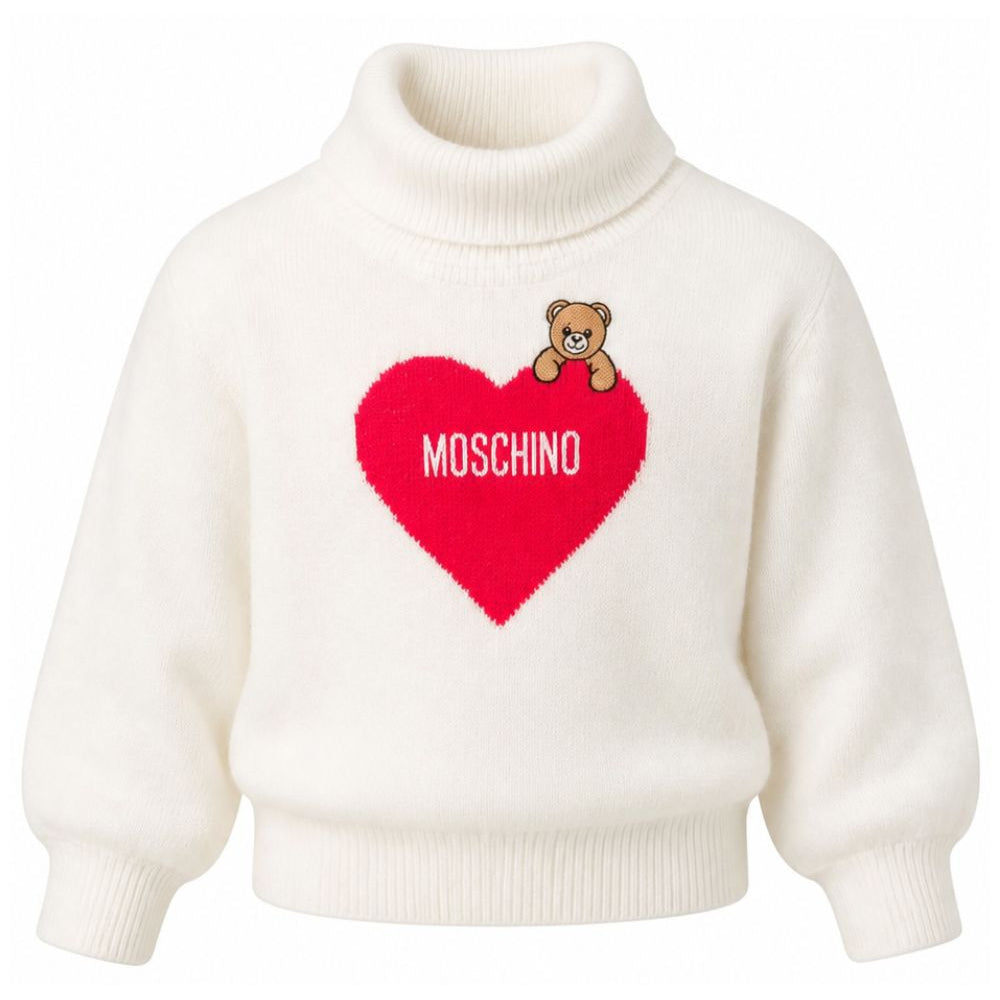 Maglione per bambina Moschino Kids bianco con stampa teddy HDW02JLHE77 10063 MOSCHINO KIDS