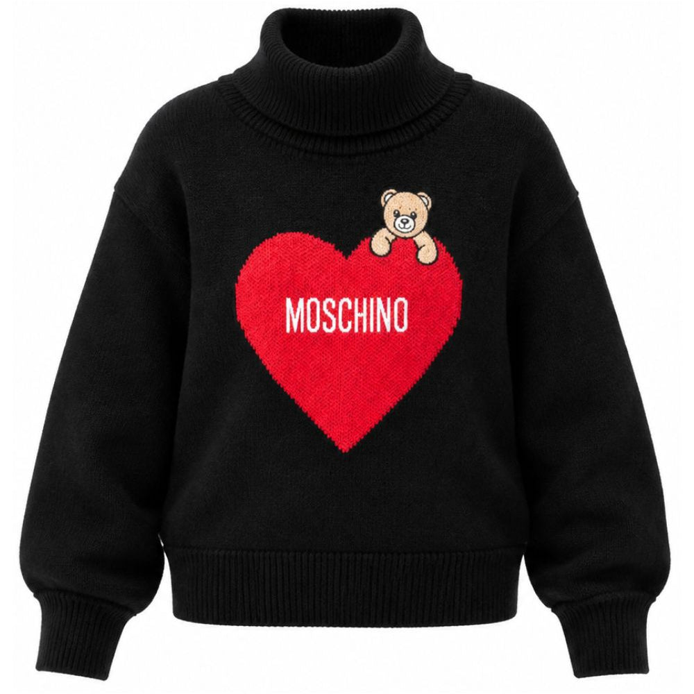 Maglione per bambina Moschino Kids nero con logo intarsiato sul davanti HDW02JLHE77 60100 MOSCHINO KIDS