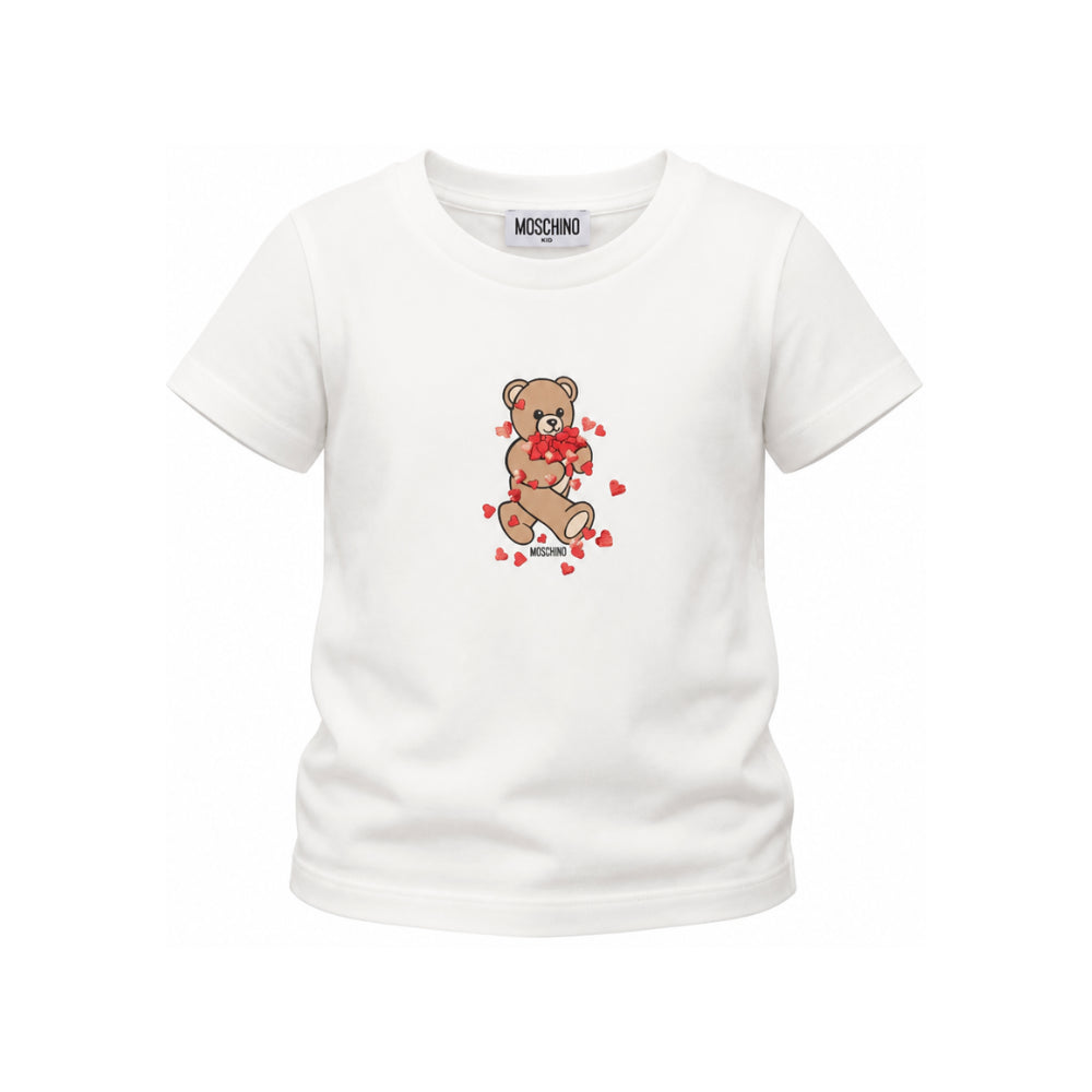 T-shirt per bambina Moschino Kids bianca con stampa grafica HIM06KLBA11 10063 MOSCHINO KIDS