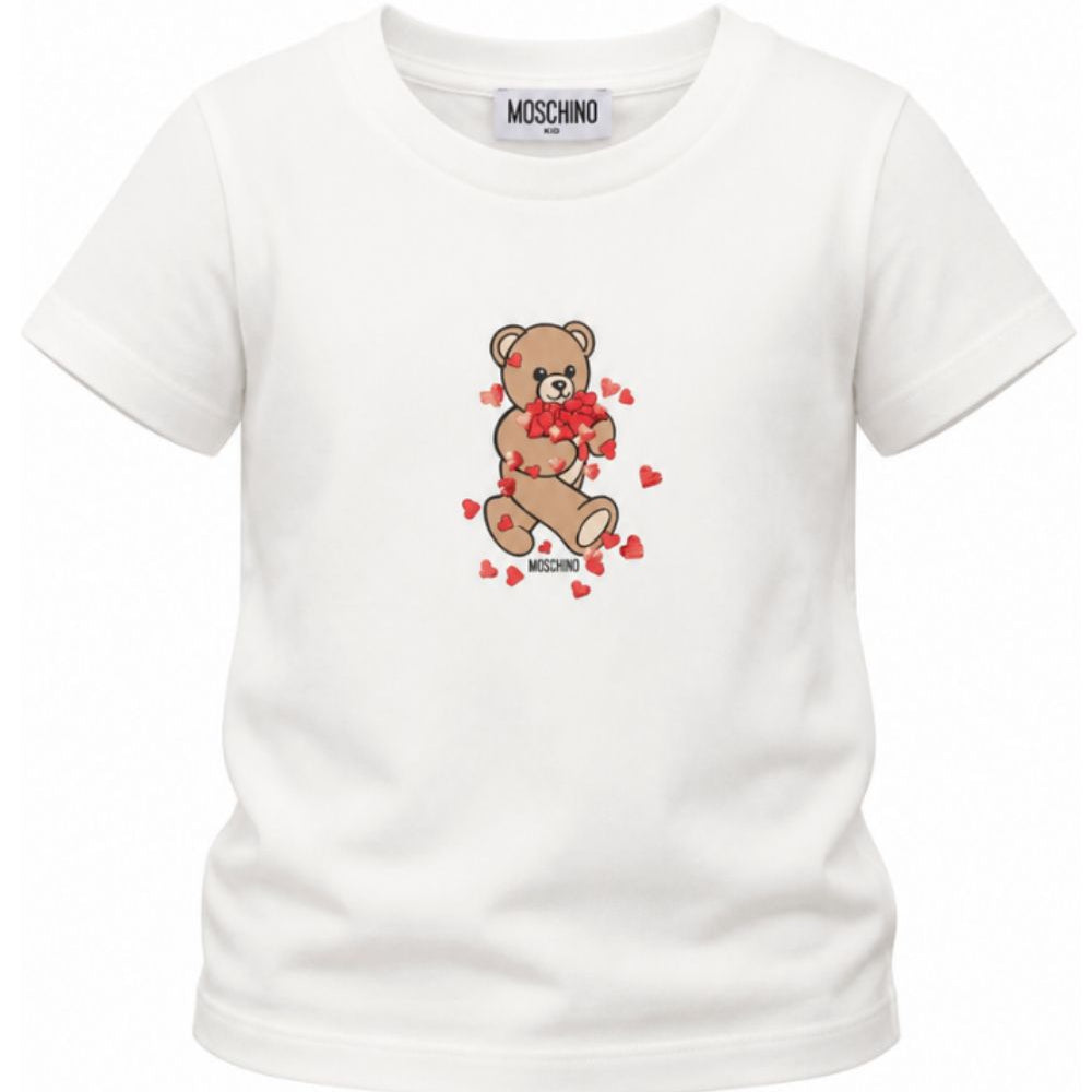 T-shirt per bambina Moschino Kids bianca con stampa grafica HIM06KLBA11 10063 MOSCHINO KIDS