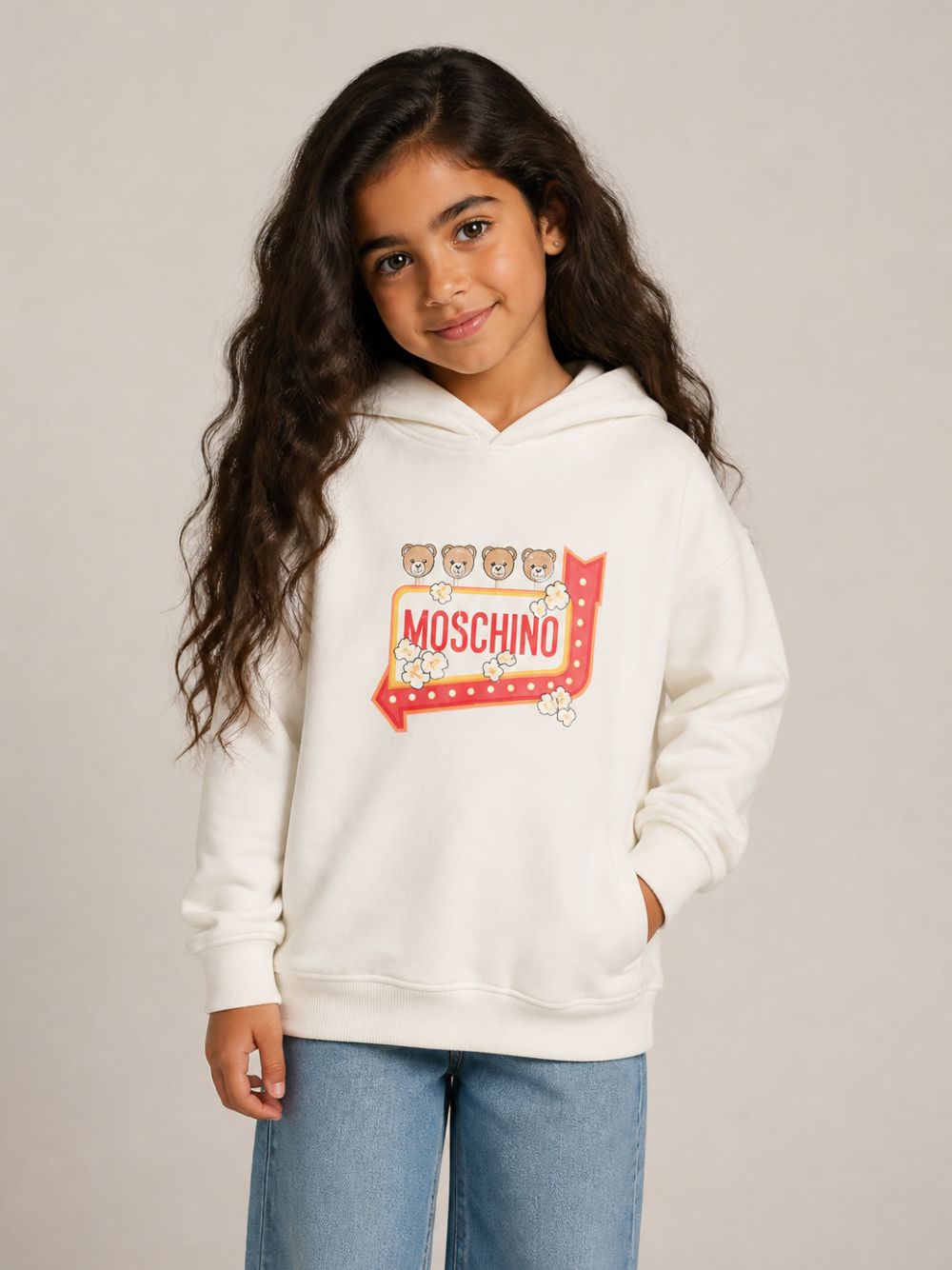 Felpa per bambini Moschino Kids bianca con stampa logo sul davanti HMF098LCA93 10063 MOSCHINO KIDS