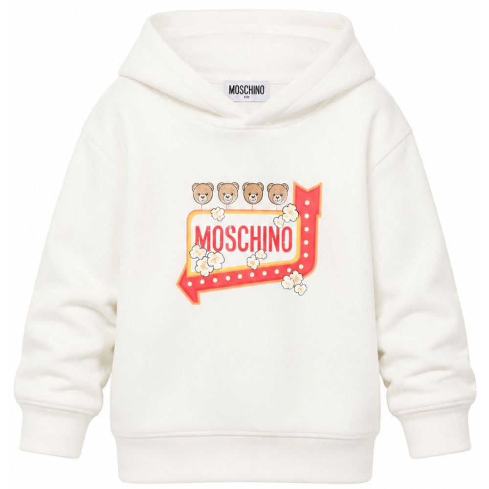 Felpa per bambini Moschino Kids bianca con stampa logo sul davanti HMF098LCA93 10063 MOSCHINO KIDS