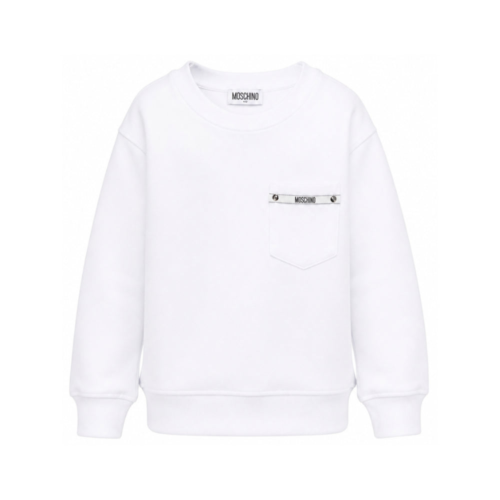 Felpa per bambini Moschino Kids bianca nastro con logo sul petto HMF09PLCA92 10101 MOSCHINO KIDS