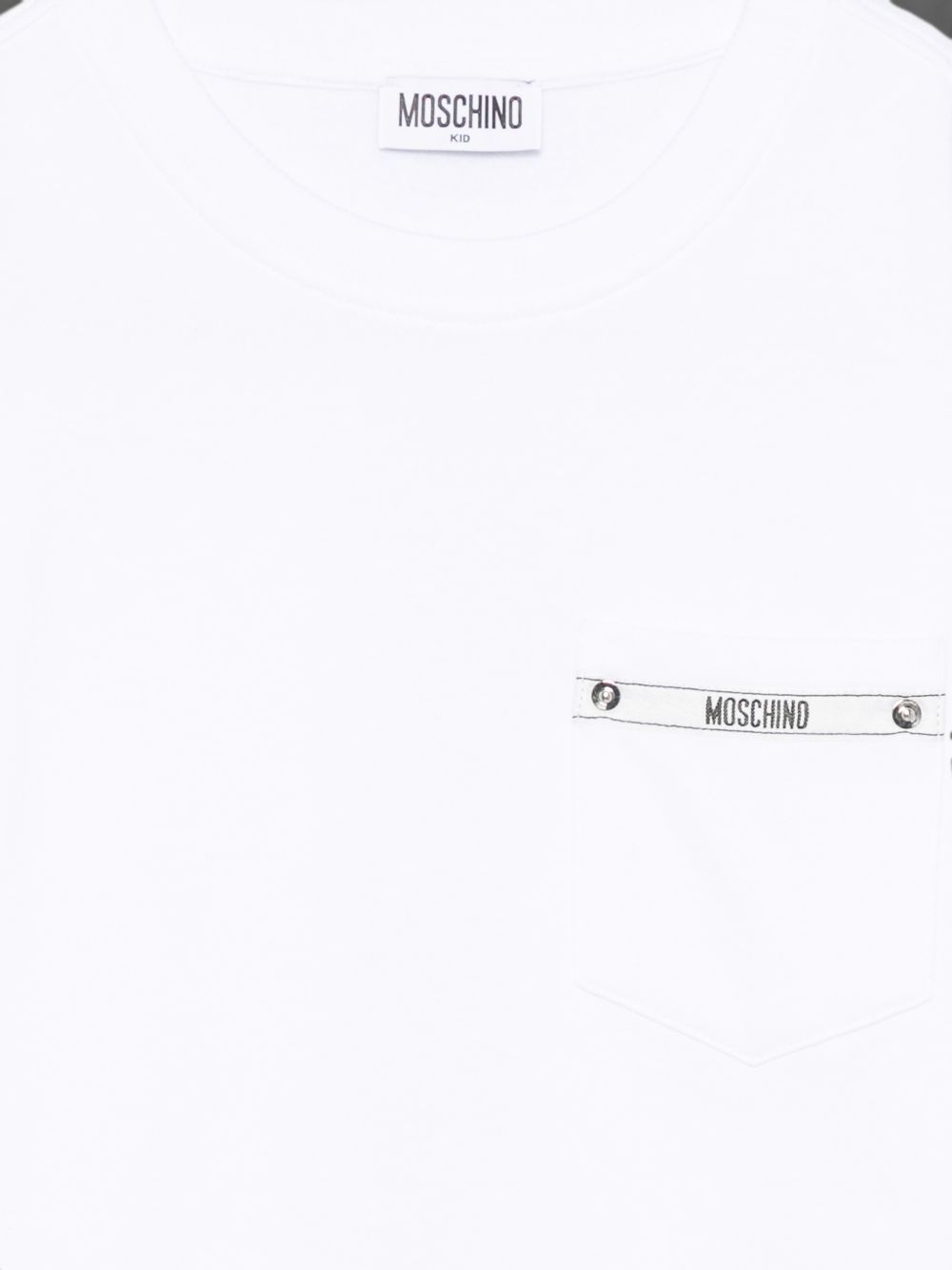 Felpa per bambini Moschino Kids bianca nastro con logo sul petto HMF09PLCA92 10101 MOSCHINO KIDS