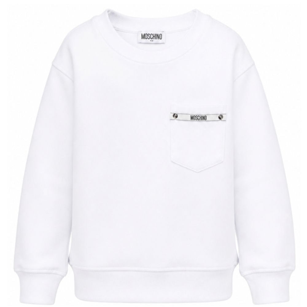 Felpa per bambini Moschino Kids bianca nastro con logo sul petto HMF09PLCA92 10101 MOSCHINO KIDS