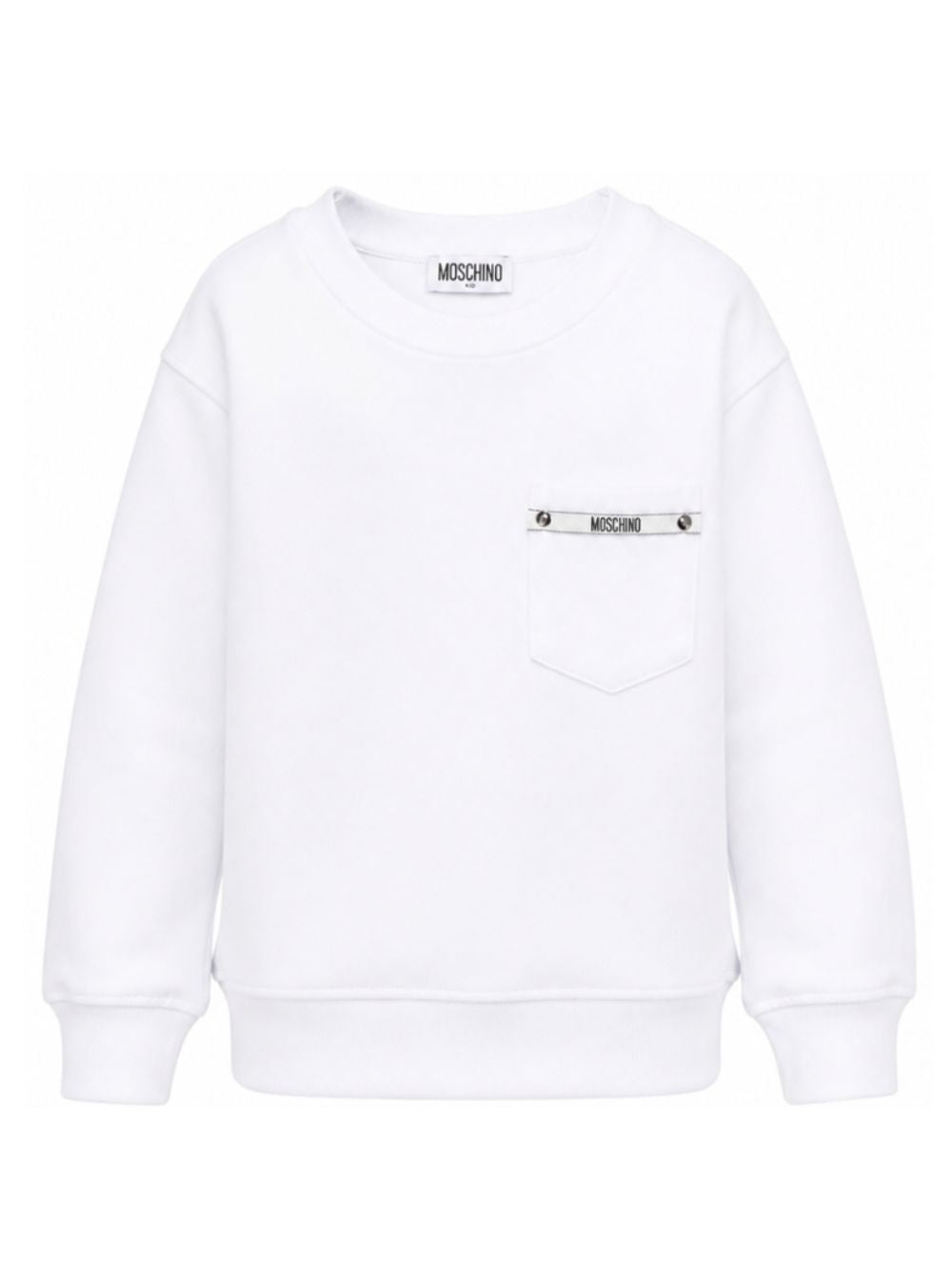 Felpa per bambini Moschino Kids bianca nastro con logo sul petto HMF09PLCA92 10101 MOSCHINO KIDS