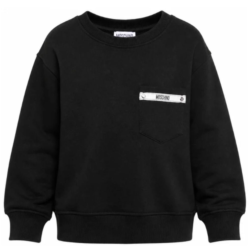 Felpa per bambino Moschino Kids nera con logo sul davanti HMF09PLCA92 60100 MOSCHINO KIDS