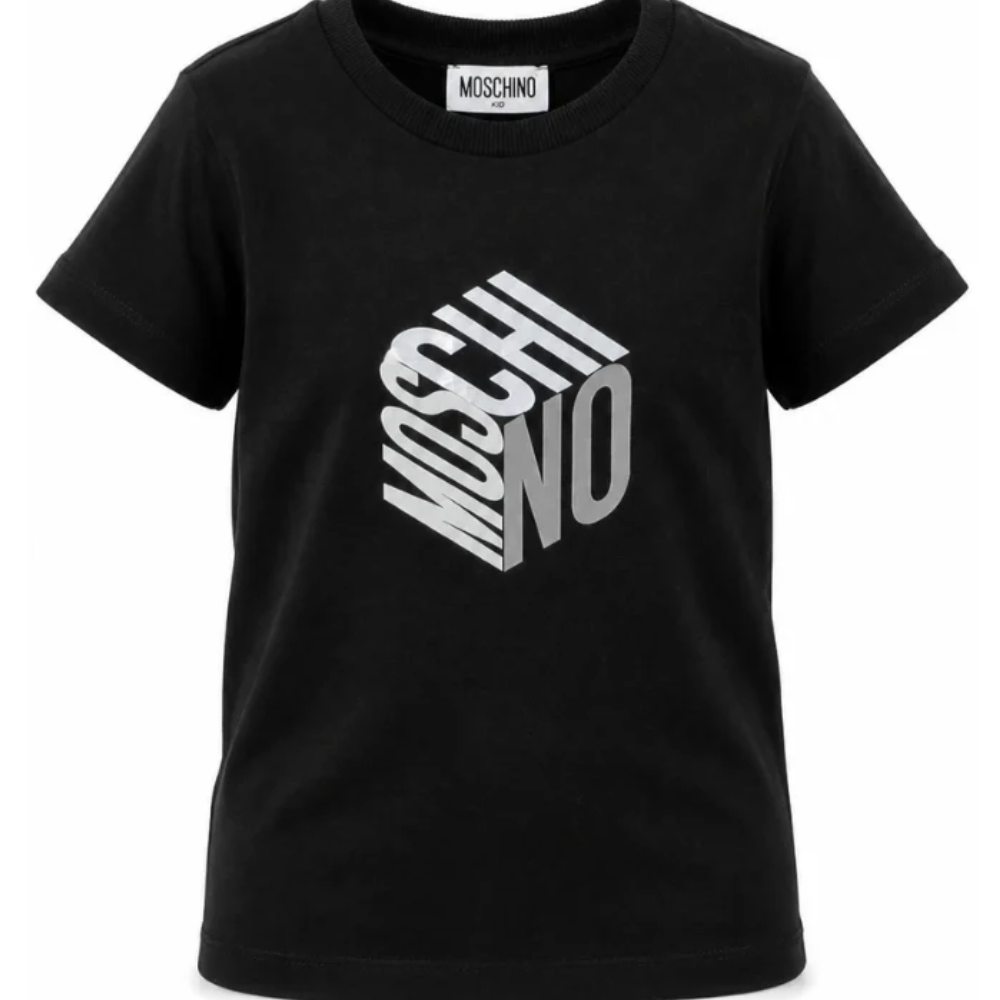 T-shirt per bambini Moschino Kids nera con stampa grafica del logo HMM05VLAA57 60100 MOSCHINO KIDS