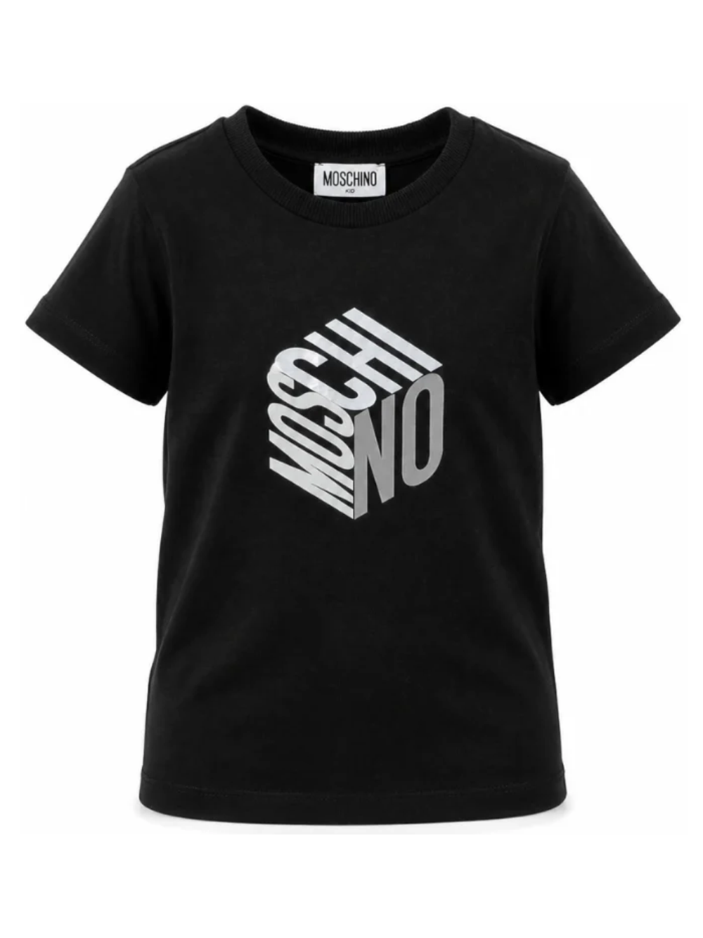 T-shirt per bambini Moschino Kids nera con stampa grafica del logo HMM05VLAA57 60100 MOSCHINO KIDS