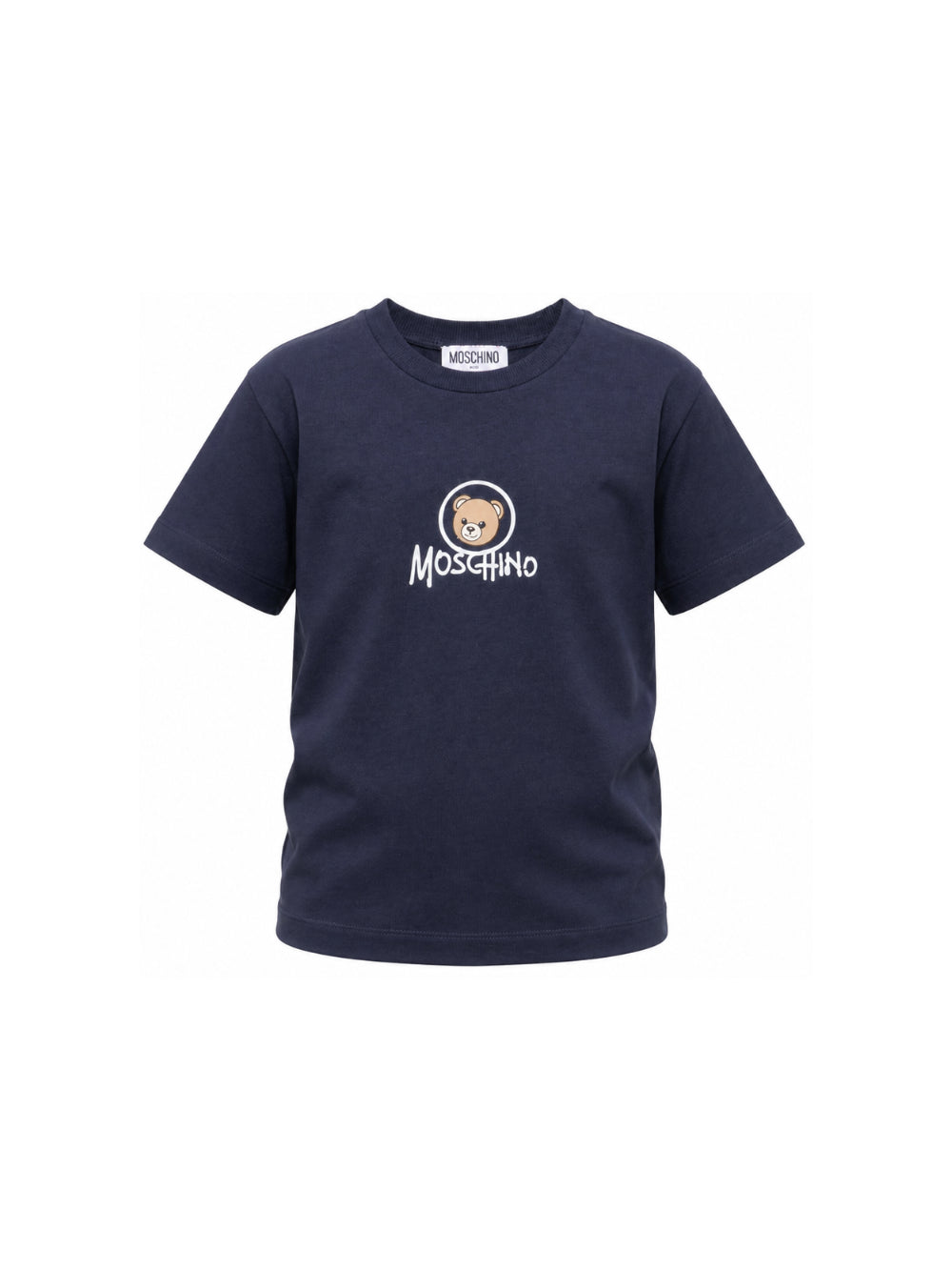 T-shirt per bambini Moschino Kids blu con stampa Teddy sul davanti HMM05WLAA34 40016 MOSCHINO KIDS