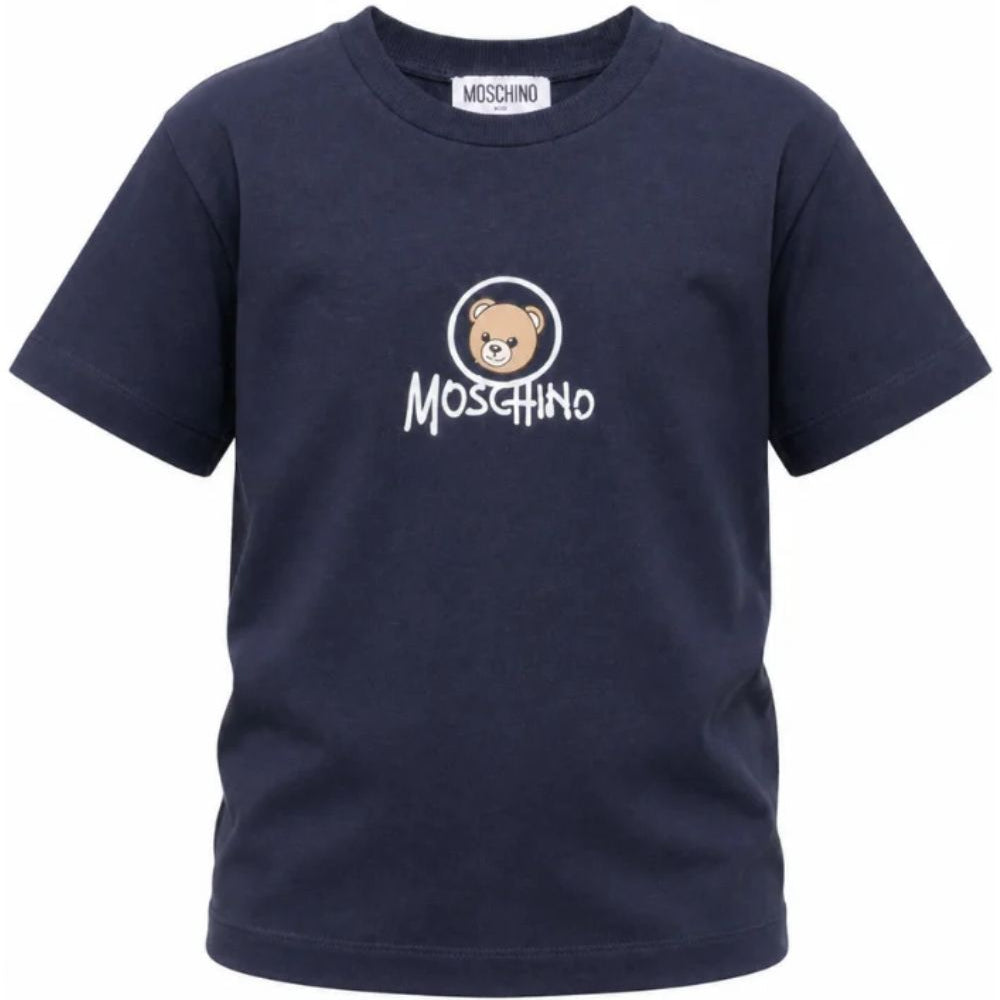 T-shirt per bambini Moschino Kids blu con stampa Teddy sul davanti HMM05WLAA34 40016 MOSCHINO KIDS