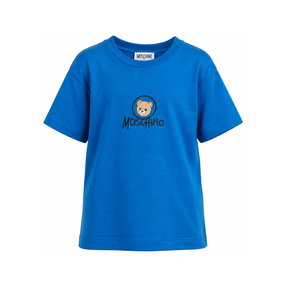 T-shirt per bambini Moschino Kids blu con stampa orsetto HMM05WLAA34 40157 MOSCHINO KIDS