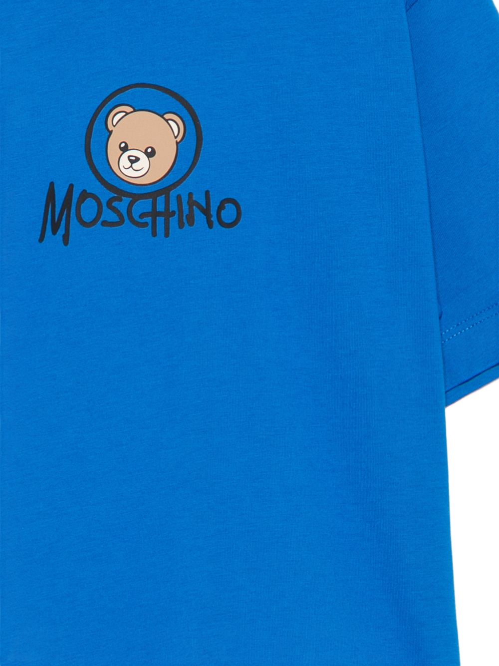 T-shirt per bambini Moschino Kids blu con stampa orsetto HMM05WLAA34 40157 MOSCHINO KIDS