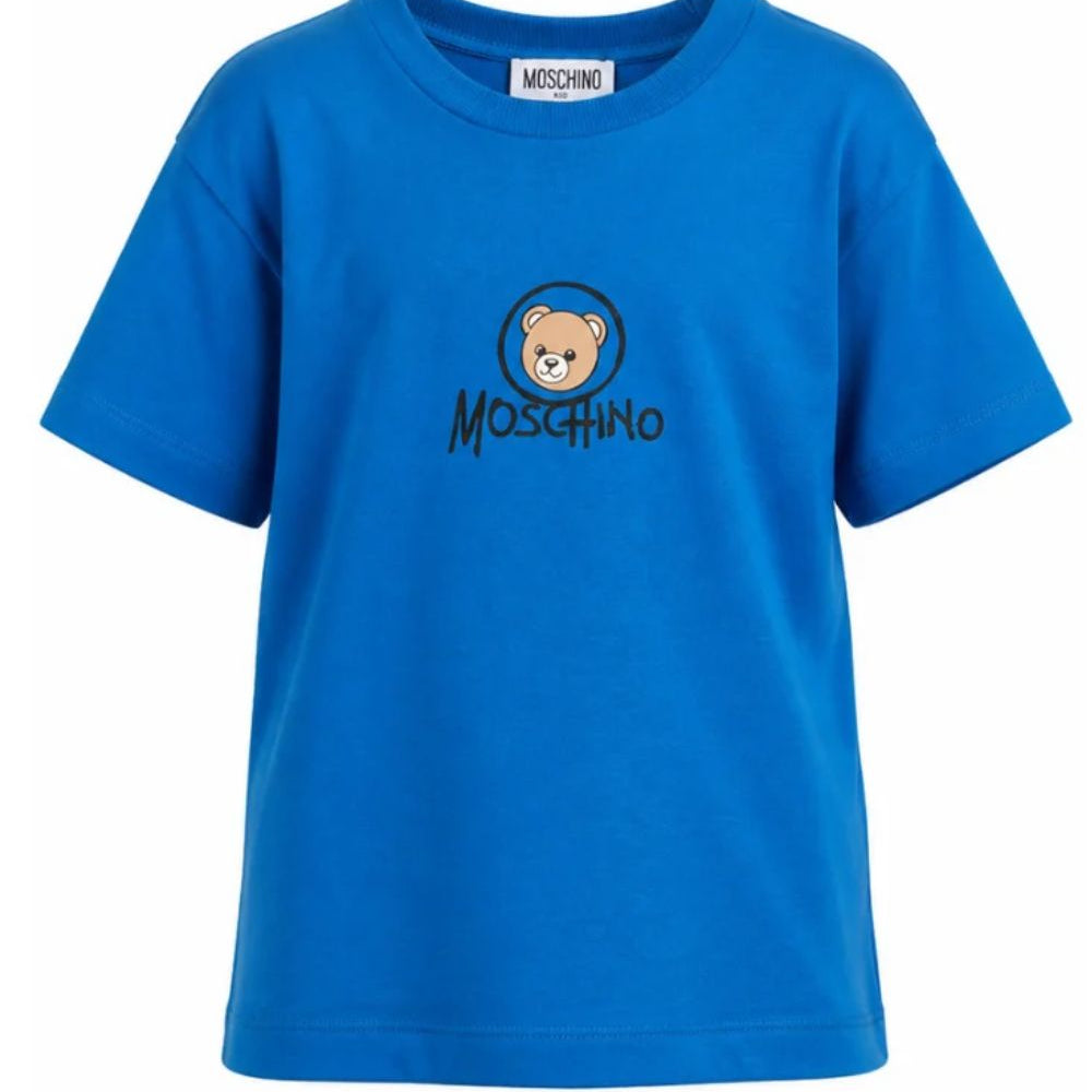 T-shirt per bambini Moschino Kids blu con stampa orsetto HMM05WLAA34 40157 MOSCHINO KIDS