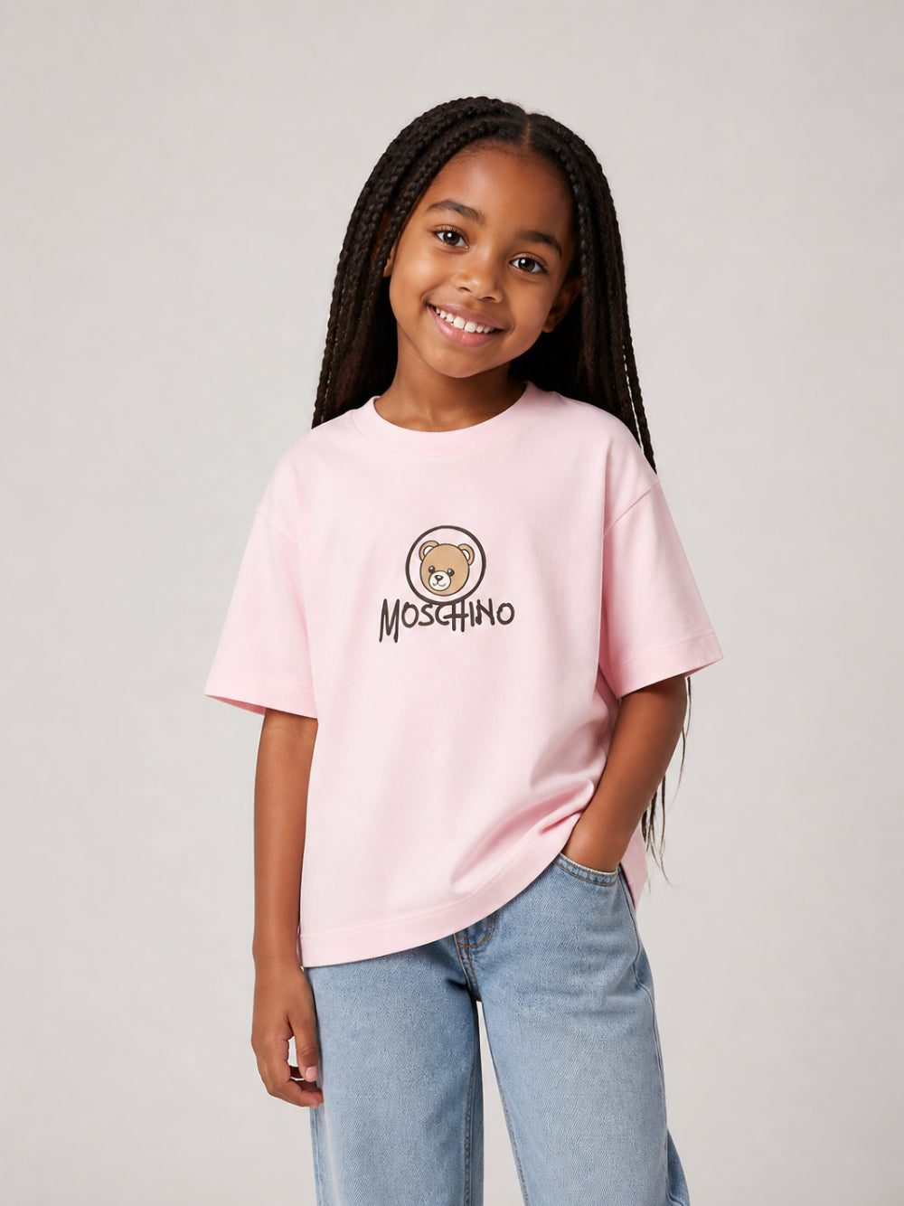 T-shirt per bambini Moschino Kids rosa con stampa orsetto HMM05WLAA34 50209 MOSCHINO KIDS
