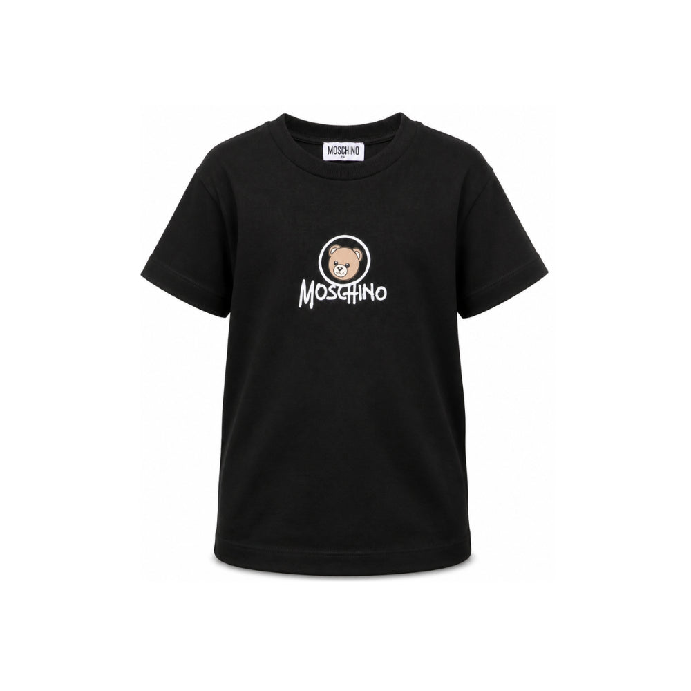 T-shirt per bambini Moschino Kids nera con stampa orsetto sul davanti HMM05WLAA34 60100 MOSCHINO KIDS