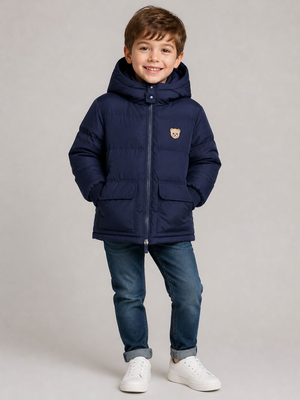 Giubbino per bambino Moschino Kids blu navy con stampa logo sul davanti HMS05HL3AC4 40016 MOSCHINO KIDS