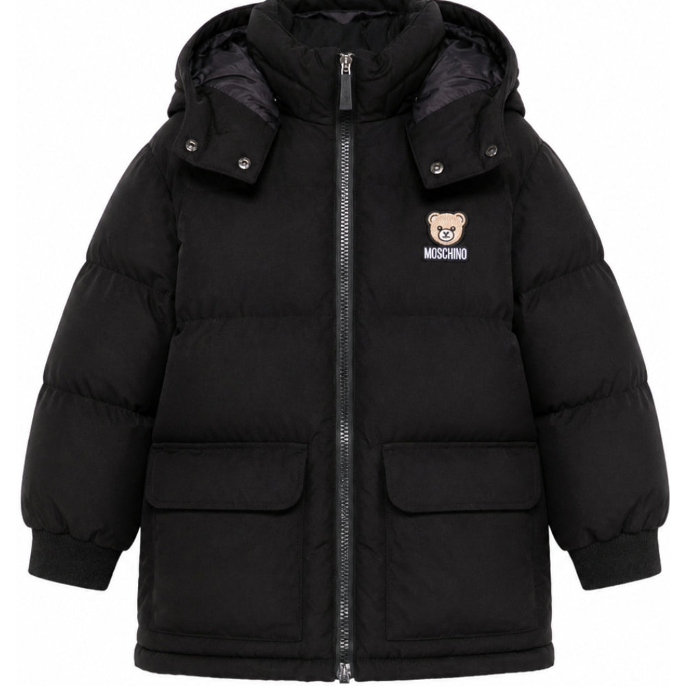 Giubbino per bambino Moschino Kids nero con stampa logo sul davanti HMS05HL3AC4 60100 MOSCHINO KIDS