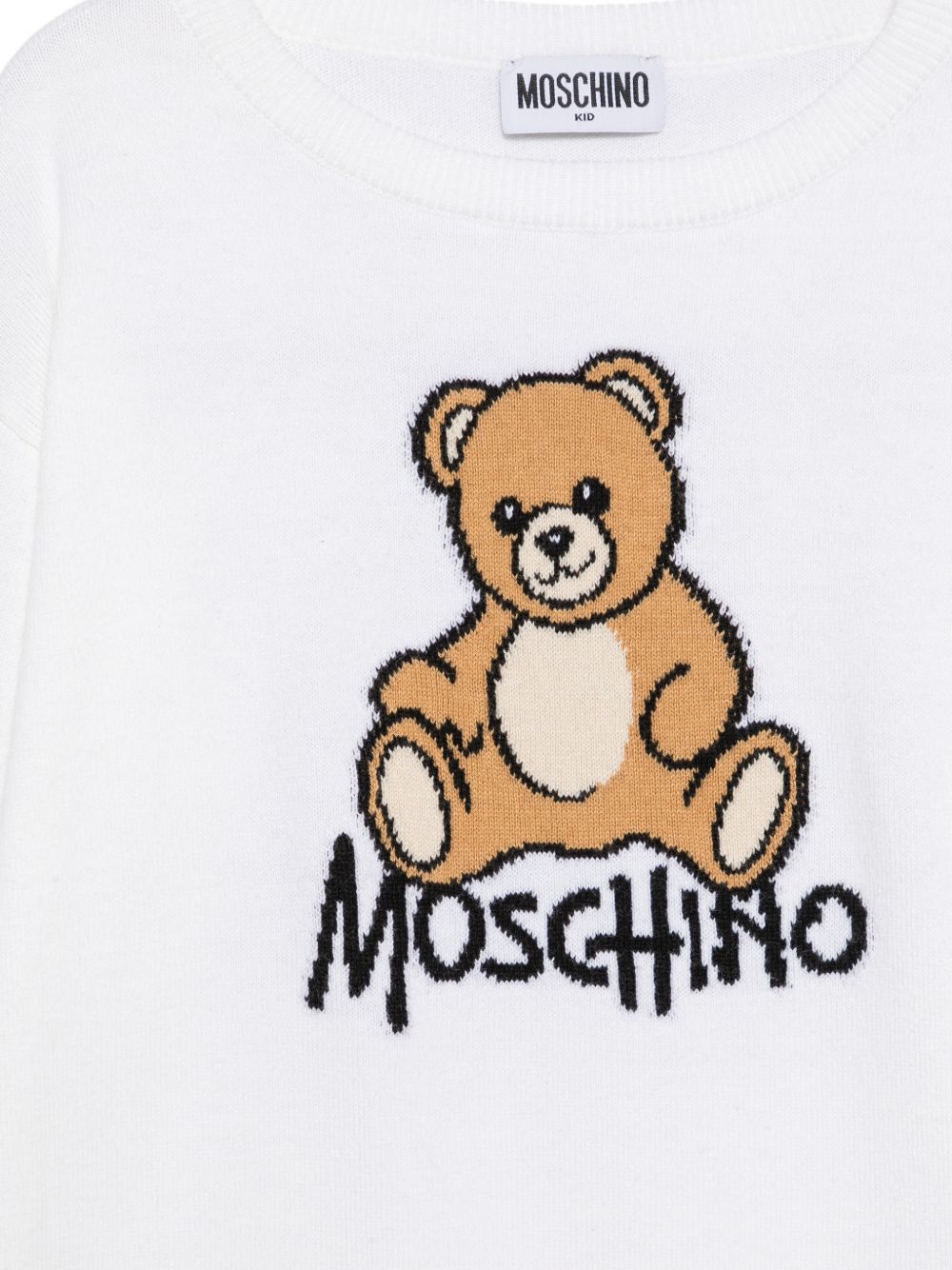 Maglione per bambini Moschino Kids bianca con ricamo orsetto sul davanti HMW01ALHE43 10101 MOSCHINO KIDS
