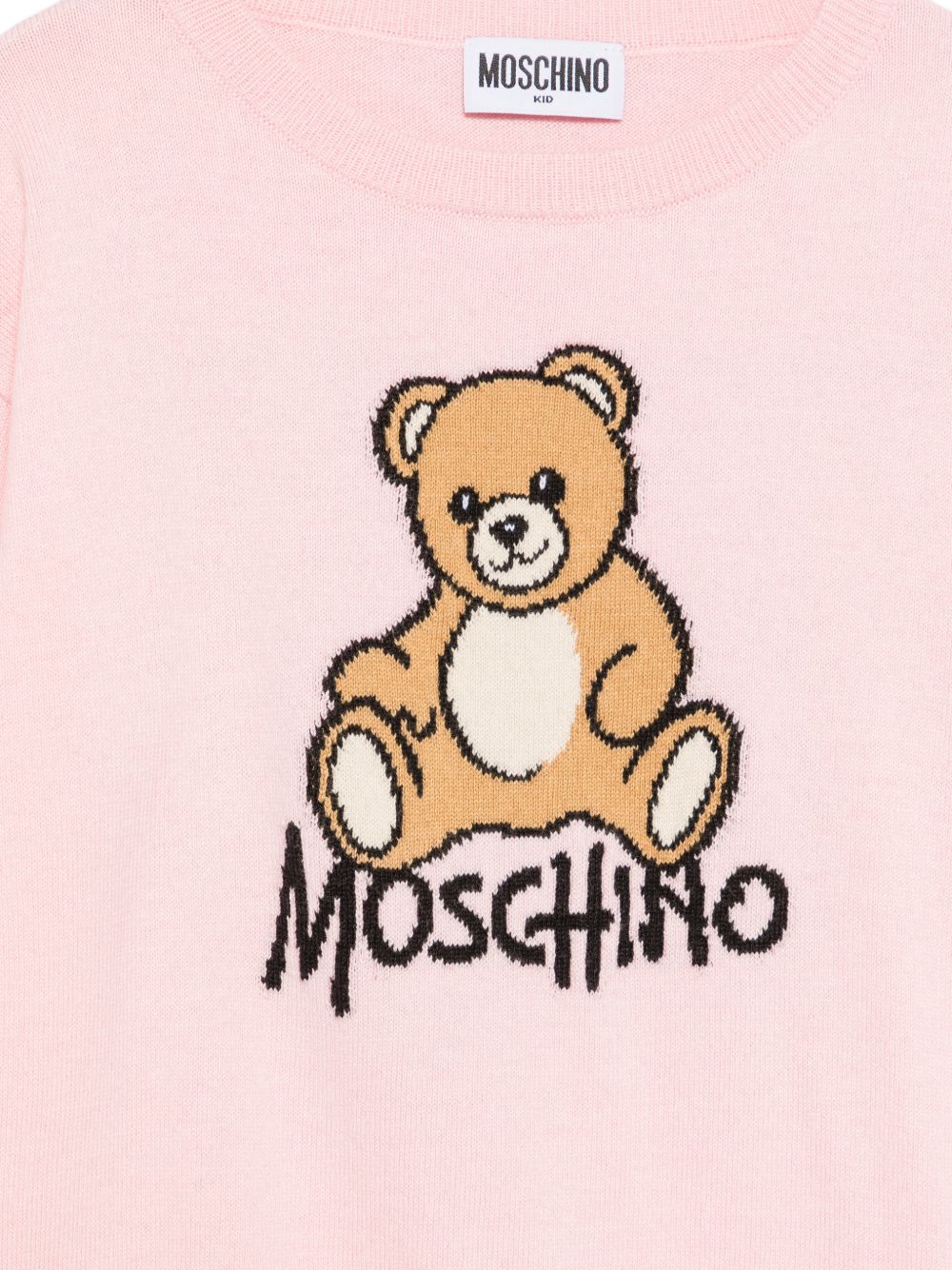 Maglione per bambini Moschino Kids rosa con ricamo orsetto sul davanti HMW01ALHE43 50209 MOSCHINO KIDS