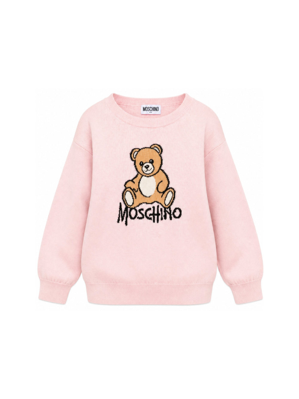 Maglione per bambini Moschino Kids rosa con ricamo orsetto sul davanti HMW01ALHE43 50209 MOSCHINO KIDS
